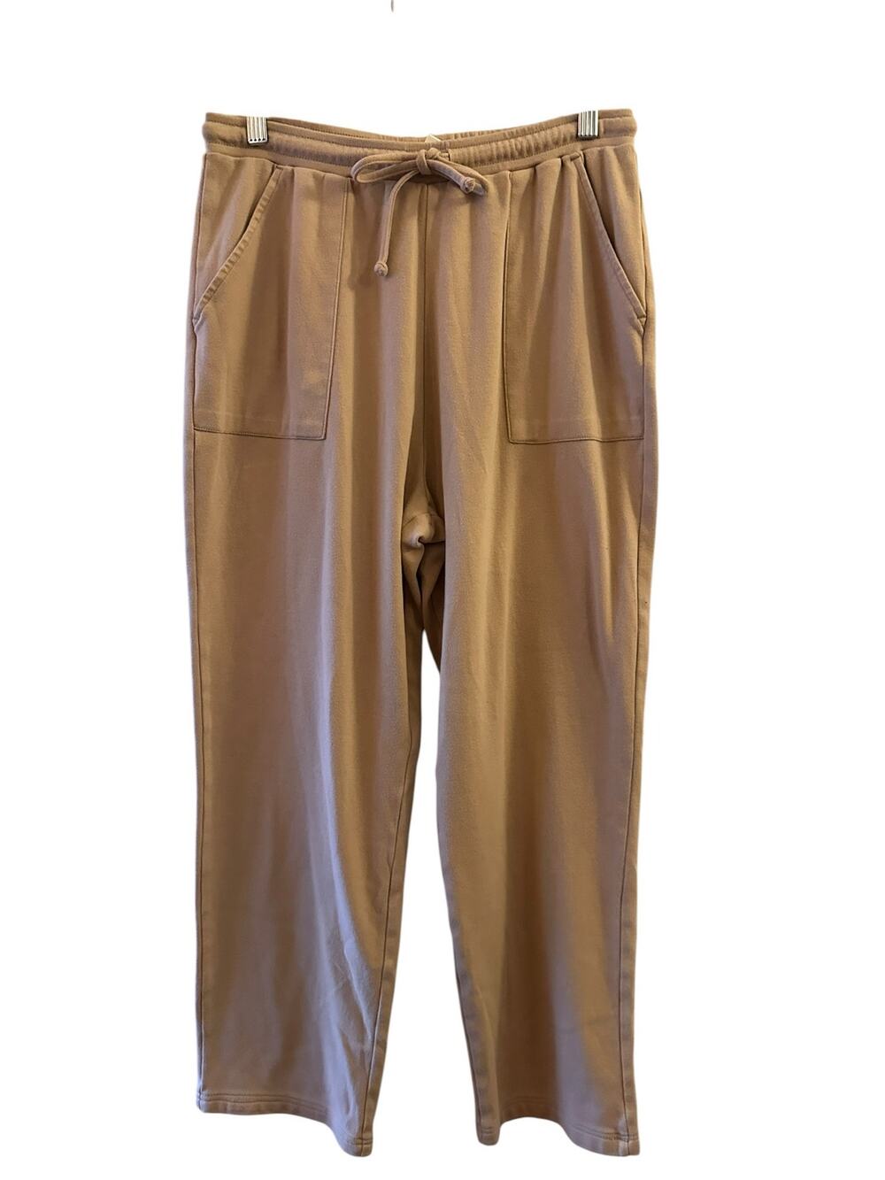 Blair Beige Cotton Blend Wide Leg Drawstring Lounge Pants Women Sz L